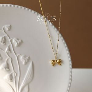 Bow Tie Pendant Gold Chain Necklace • 18K Gold Plated Waterproof Non Tarnish • 316L Stainless Titanium Steel Necklaces for Women Gift NL107