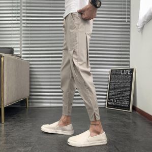Mens Cargo Korean Style Fashion Casual Slim Fit Slit Trendy Hip Hop Cropped Pants