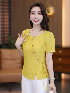 เสื้อเชิ้ตผู้หญิงทรงเข้ารูป แขนสั้น ทรงเข้ารูป ดีไซน์ใหม่ ฤดูร้อน 2025 แฟชั่น ดีไซน์กระชับสัดส่วน ดูเยาว์วัย ใส่ได้หลากหลาย