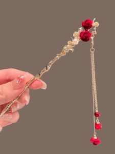 Classical Chinese Style Hairpin Rose Flower Hair Accessory Tassel Hairpin Hanfu Hair Accessories Traditional Chinese Headwear