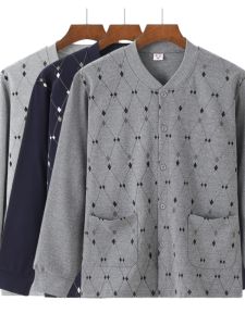 Áo Khoác Cardigan Cotton Nguyên Chất Cho Nam Trung Niên Và Người Cao Tuổi Áo Khoác Ngoài Mùa Thu Cỡ Lớn Khóa Kéo Phía Trước Áo Lót Giữ Nhiệt