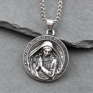 Trendy Design Virgin Mary Necklace Popular Charm Stainless Steel Holy Mary Mother Pendant Thanksgiving Vintage Religious Jewelry