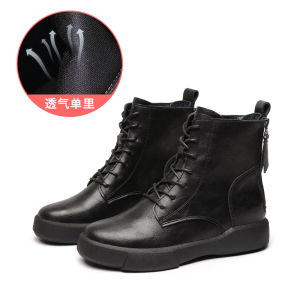 Export Shopping Mall Withdraw from Cupboard Boots Female British Style Flat Ankle Boots Fall and Winter Zip Platform Genuine Leather Short Boots