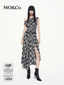 MO&Co. | Rustic Style Pleated Off-Shoulder Split Skirt with Belt