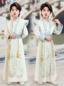 Elegant Spring Summer 2025 Dragon Year Hanfu Childrens Clothing Performance Outfit Handsome National Learning Style Boys Girls Traditional Costume