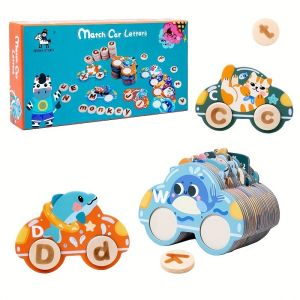 Bằng Gỗ Bảng Chữ Cái Phù Hợp Với Đồ chơi xe hơi Thiết Lập Giáo Dục Từ Trò Chơi Học Tập Montessori Trò chơi ghép hình tăng nhận thức Cho trẻ em bé trai bé gái Món Quà Sinh Nhật