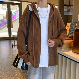 Cleanfit Mens Oversized Solid Color Lazy Style Hooded Knitwear Cardigan Casual Loose Fit Autumn Winter Fashion Trend Youth Pop