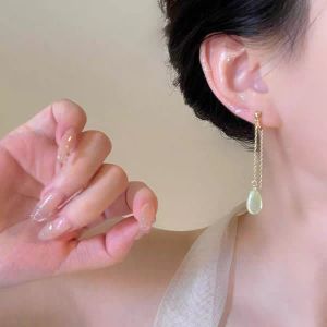 New Chinese Style Waterdrop Earrings Womens Long Tassel Dangle Earrings Classic No Piercing Clip-On Ear Jewelry Fashionable