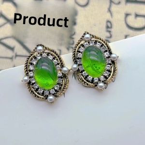 Retro Pearl Imitation Glass Beads Earrings Geometric Oval Shape Antique Finish Elegant Compact Fashion Jewelry Accessories