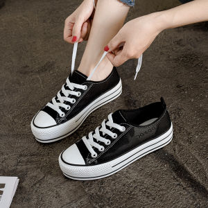 Autumn New Style Breathable Canvas Shoes Womens Footwear Sporty Low-Top Cross-Buckled Round-Toe Rubber-Heeled Flats