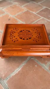 Khay Trà Inox Trang Trí Để Bàn Gỗ Hương Cỡ 45x35 Cao 15cm