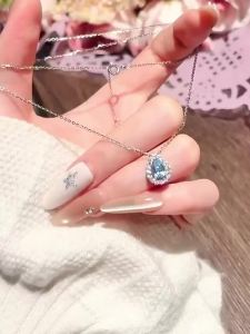 YANGCHUANGSHISHANG | Womens Birthday Gift Necklace S925 Silver Blue Cubic Zirconia