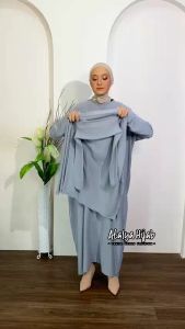 Yoora Set 2 in 1 Abaya Kaftan + Khimar Syari French Bahan AirFlow CRinckle