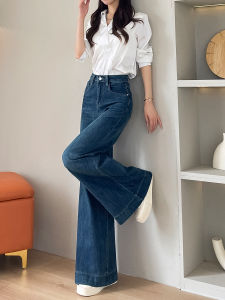 American Style High Waist Wide Leg Denim Jeans Women Loose Fit Straight Leg Pants Spring Autumn Cotton Stretch Denim