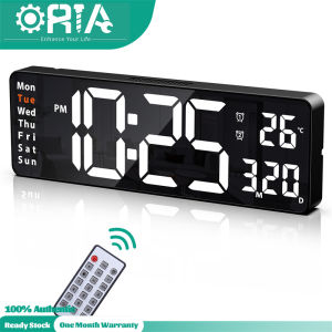 ORIA 16" Large Wall Clock with Remote Digital Alarm Clock Count Up & Down 10-Level Brightness Desk Clock with Date/Temperature for Home Gym Office Classroom-2 Optional Color