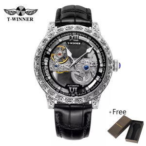 New WINNER Brand Gold Transparent Watch Luxury Mens Leather Skeleton Skeleton Mechanical Automatic Watch Fashion Men