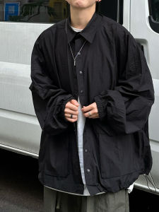 Loose Fit Long Sleeve Black Shirt Jacket Multi Pocket Design Youth Casual Spring Autumn Winter Fashion Outerwear by Outstrips