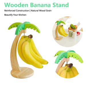 Wooden Banana Rack Hanging Kitchen Rack Simulated Leaf Decorative Fruit Vertical Storage Rack with Hook Kitchen Decoration