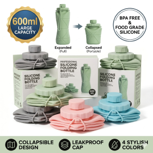 XMSJ | 600ML Collapsible Silicone Water Bottle Space Saving Folding Travel Cup Reusable Leakproof Gym Sports Outdoor Camping Drinkware