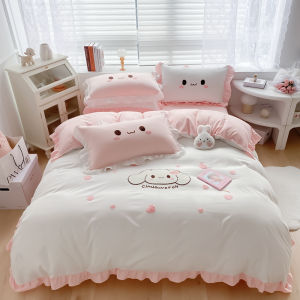 ผ้าห่มลายการ์ตูนเจ้าหญิงผ้าฝ้ายแท้สีขาว 4 ชิ้น ผ้าคลุมเตียงแบบอเนกประสงค์ ผ้าฝ้ายแท้ ผ้าฝ้ายอบแห้ง ผ้าฝ้าย 4 ชิ้น