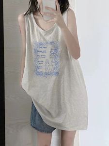 Áo Thun Không Tay Cotton Phong Cách Mỹ Cho Nữ Mùa Hè 2023 Áo Khoác Ngoài Rộng Rãi Áo Bóng Rổ Áo Thun Cổ Tròn in Chữ