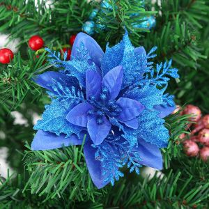 24Pcs/12pcsGlitter Artificial Flowers For Christmas Tree Decoration DIY Christmas Ornaments Home Wed