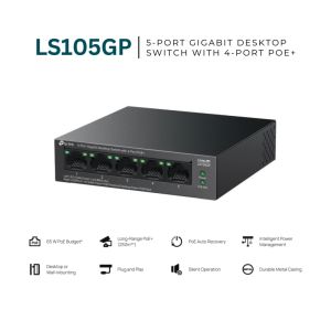 TP-Link LS105GP 5-Port Gigabit Desktop Switch with 4-Port PoE+ | Network Switch | PoE Switch | Switch Hub | Gigabit Port