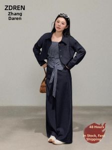 ZHANGDAREN | Bộ Trang Phục OOTD Dành Cho Người Mập Đơn Giản Kiểu Áo Blouse và Quần Ống Rộng Cao