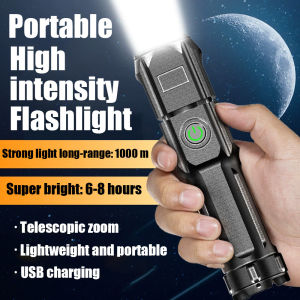 LED Camping Torch Flashlight High Power Rechargeable USB Spotlight Zoom Lantern Built-in Battery For Fishing Outdoor Waterproof