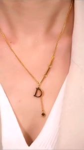 18K Gold Stainless Steel Letter Necklace for Women Initial Pendant Gold Chain Jewelry Accessories