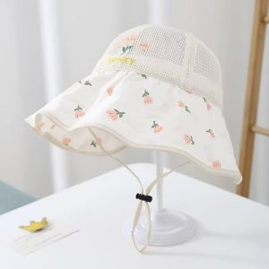 Childrens summer thin breathable mesh large brim sunshade hat sweet flower fisherman hat