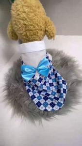 QA°01 Kawaii Pet Bowknot With Collar Plaid Shirt Elegant Pet Clothes Summer Dress Pet Couple Dress and Shirt