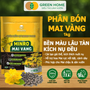 Mua 5 tặng 1 - Phân Bón Hoa Mai Greenhome Minro Bao 1kg Hữu Cơ Dưỡng Cây Bung Chồi Mượt Lá Khoẻ Rễ Bền Hoa