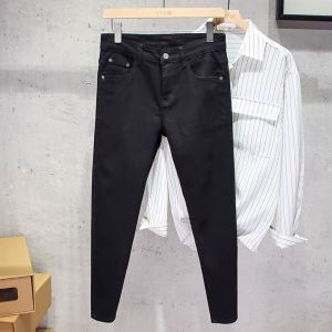 Mens Ripped Denim Jeans High Street Graffiti Vintage Elastic Slim Fit Long Pants Youth Fashion Breathable Casual Straight Leg