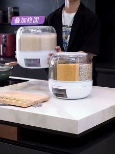 [LIULIU MEI]ถังเก็บเมล็ดพืช ถังเก็บข้าวแบบโต๊ะย่อยแบบหมุน กล่องเก็บเมล็ดข้าว ถังข้าวหมุน ที่เก็บข้อมูลอิสระหกพาร์ติชั่น ถังข้าวกันแมลง กันความชื้น ปิดผนึกและหนาขึ้น 6 กก.