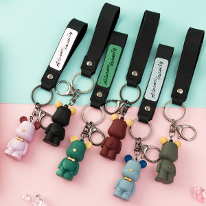 Cartoon Bear Key Ring Bearbrick Big Keychain Bag Pendant With Lanyard For Birthday Gift Hiasan Kunci Kereta 小熊钥匙扣精致可爱