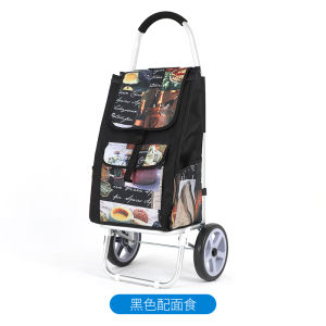 Large Capacity Aluminum Alloy Shopping Cart with Pull Rod Vegetable Buying Hand-Pulled Cart Foldable Portable for Home Use