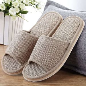 IELGY Solid Color Home Wood Flooring Linen Slippers Hotel Couple Silent EVA Foam Bottom Indoor Home Slippers