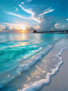 Huacan 5D DIY Diamond Painting Seaside Sunset Pier Diamond Embroidery Landscape Set New Handmade Gift Decorative Paintings