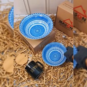 Mason MANGKOK KERAMIK / MANGKOK SUP SERBAGUNA MOTIF BIRU BATIK 7" 9"