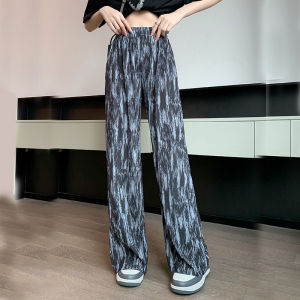 Women 2024 Tie-dye Printed Spring Summer Elastic Waist Stright Long Wide Leg Pants Casual Female Loose Pants Trousers