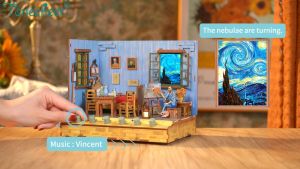 Tonecheer Vincents Bedroom Sound Machine Puzzle With Dust Cover (TQ401) DIY Miniature Dollhouse