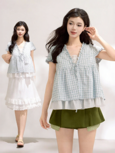 KEIKO | Elegant Ruffle Trim Layered Plaid Blouse