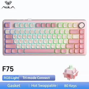 AULA F75 Gaming Mechanical Keyboard RGB Customized 75% Layout Side-engraving Gasket Mounted 80keys PBT Gradient Keycaps Keyboard