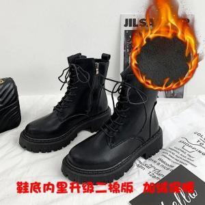 New British Style Martin Boots Womens Autumn Winter Fleece Lined Versatile Slimming Heightening Mid-Calf Short Boots Trendy Ins