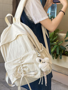 Korean Style Large Capacity Dual Shoulder Bag Fresh Cute Sweet Butterfly Knot College Student Backpack Youth Vertical Square Shape