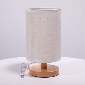 2PCS USB Fabric Art Can Wood Table Lamp Night-light Lamp Desk Lamp Reading Light for Bedroom Study Desk Light