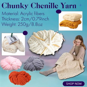 Chunky Chenille Yarn Gauge 7 Plush Jumbo Yarn Acrylic Thick Yarn Bulky Yarn for Hat Crochet Bed Arm Knitting Throw