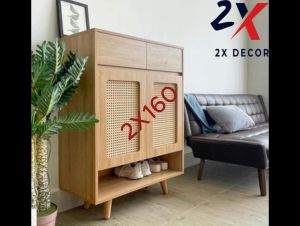 Tủ giày gỗ cánh mây 2 cánh có chân đế chống ẩm mốc 2X Decor- 2X160
