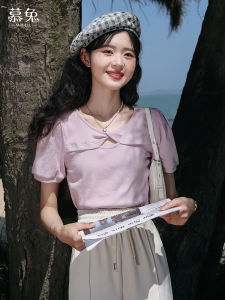 MUTU | Muteb Short Sleeve Hollow Out T-Shirt Womens Summer New Design Bubble Sleeve Spicy Girl Top Korean Style Commute Fashion